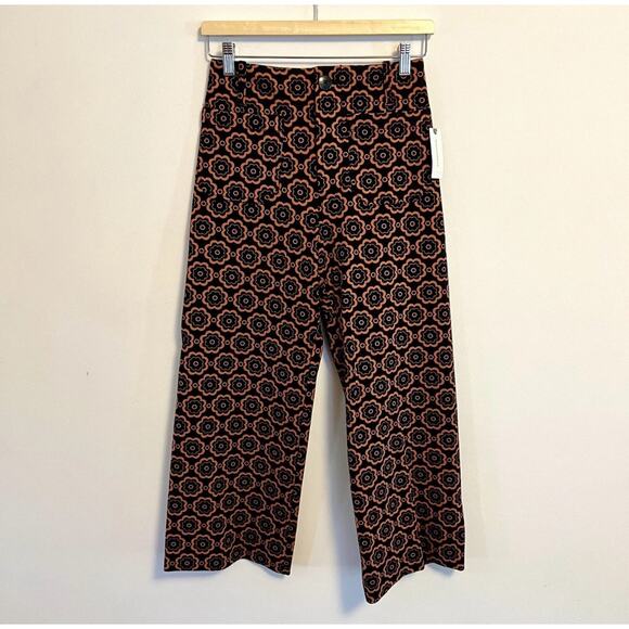 NWT Maeve Anthropologie The Colette Crop Wide Leg Ponte Pants Orange Black 29 - Picture 2 of 7
